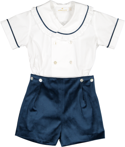 Mysterious Blue Velvet Baby Boy set