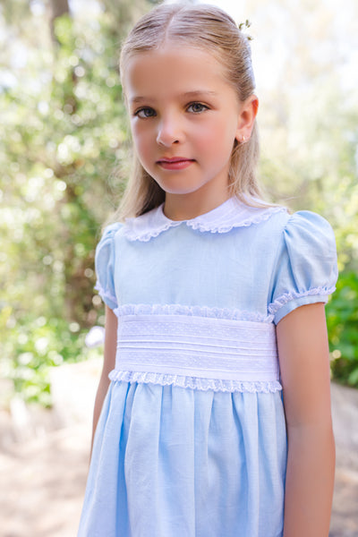 Blue linen classic dress