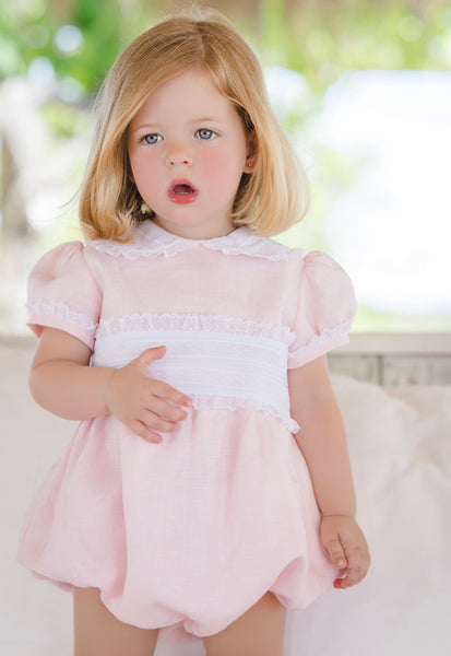 Pink linen classic romper