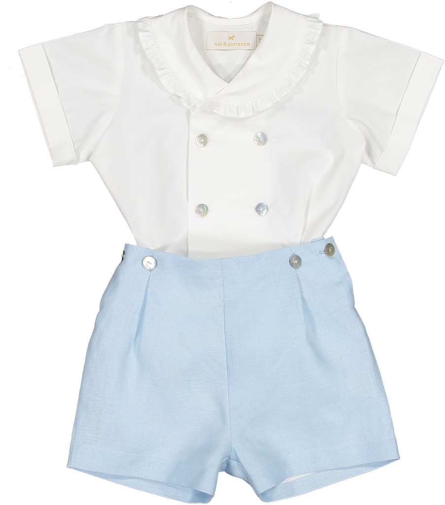 Classic Blue Linen  Baby Boy set