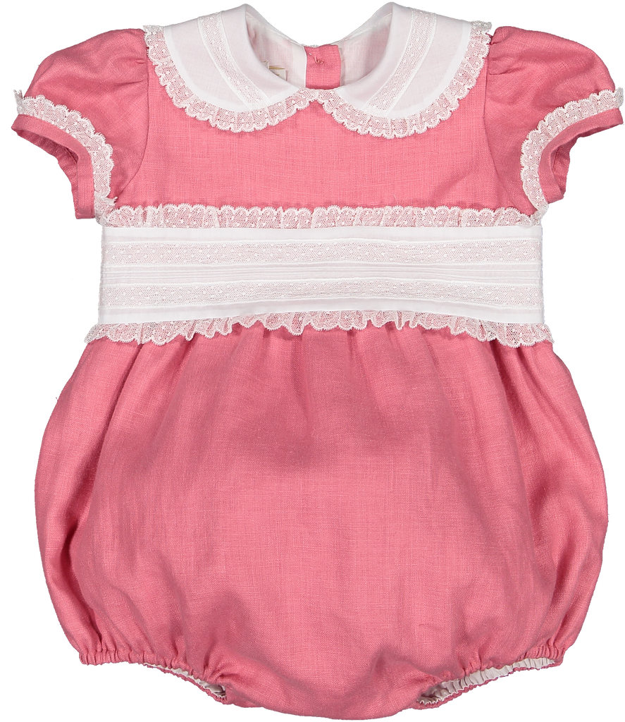 Raspberry linen classic romper