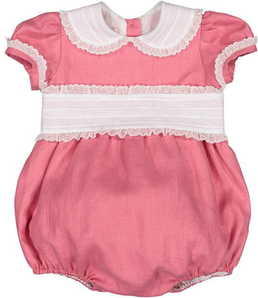 Raspberry linen classic romper