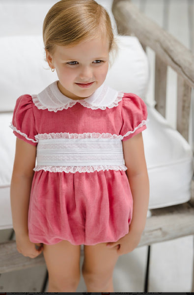 Raspberry linen classic romper