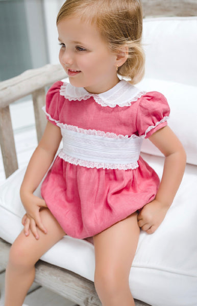 Raspberry linen classic romper