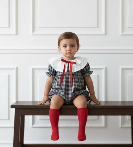 Plaid Romper with red bow