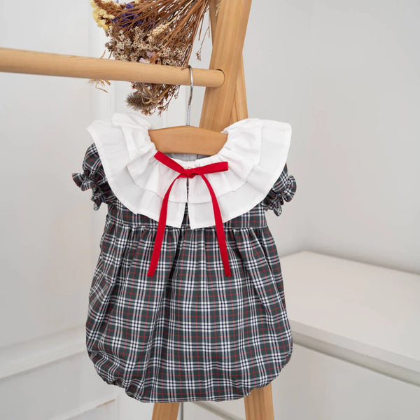 Plaid Romper with red bow