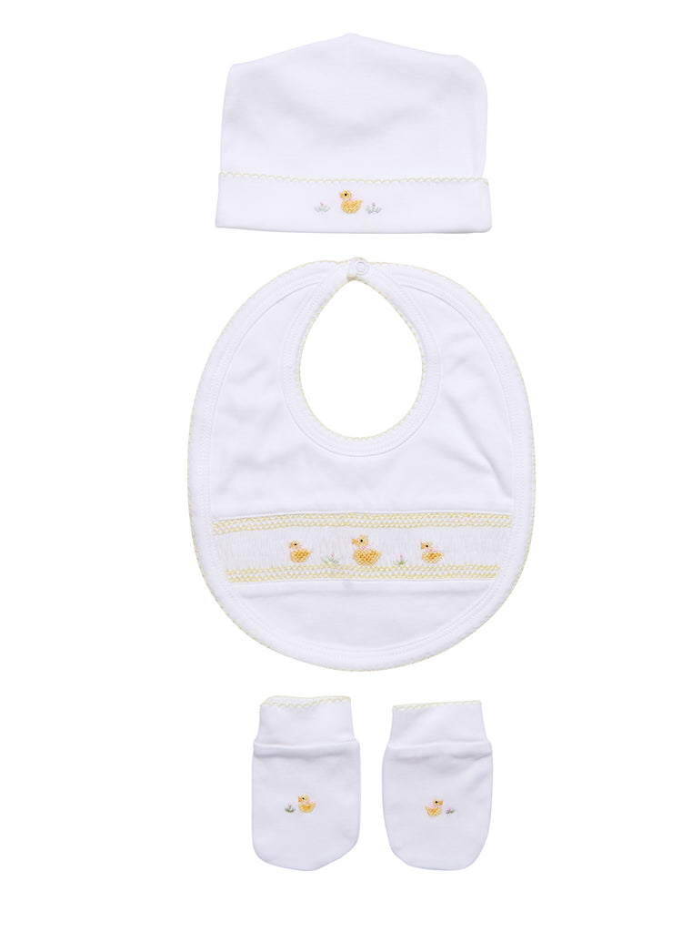 Ducklings Bonnet, Bib and Mittens set