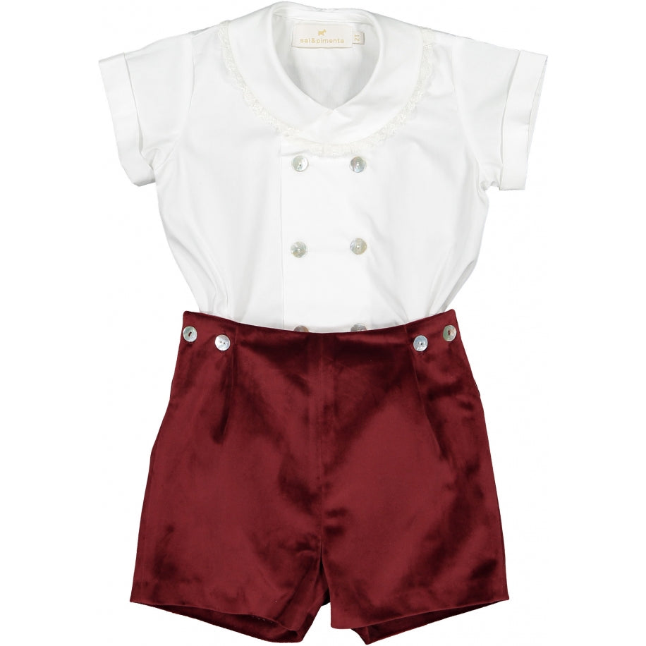 Burgundy velvet boy set