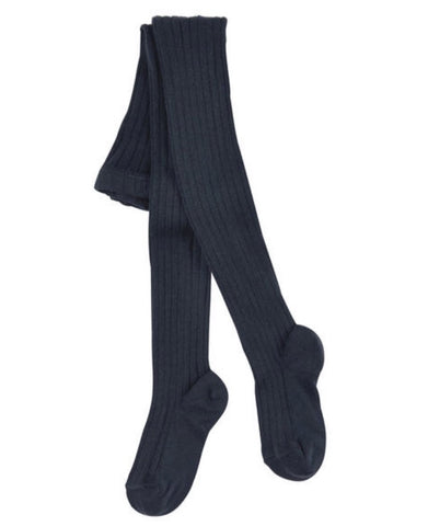 Navy blue ribbed knit tights