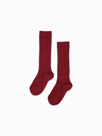 Burgundy ribbed knit high knee socks