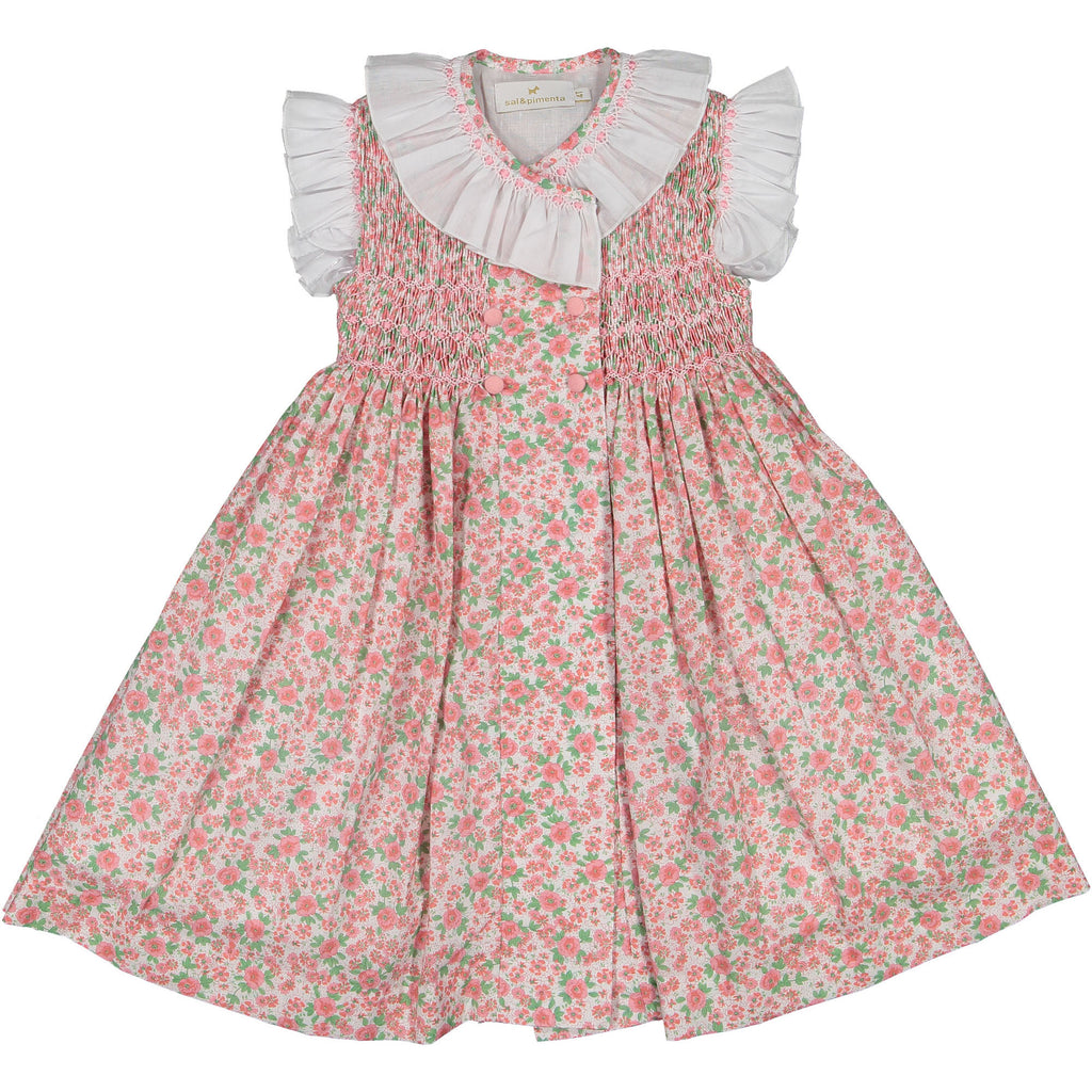 Rosy Hand-Smocked Floral Dress