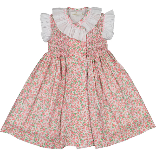 Rosy Hand-Smocked Floral Dress