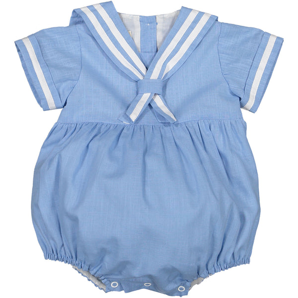 Ocean Blue Linen Romper Boy