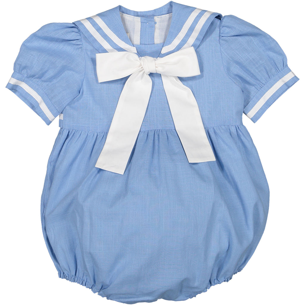 Ocean Blue Linen Romper Girl