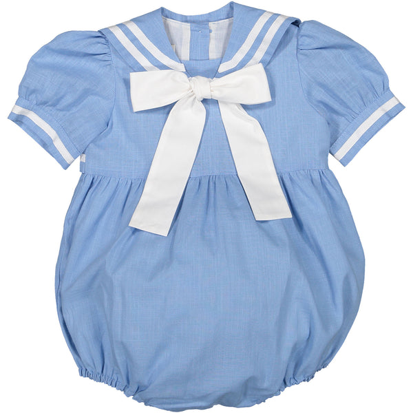 Ocean Blue Linen Romper Girl