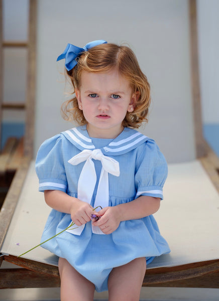 Ocean Blue Linen Romper Girl