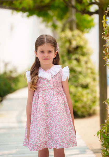 Rosy Hand-Smocked Floral Dress
