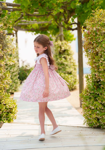 Rosy Hand-Smocked Floral Dress