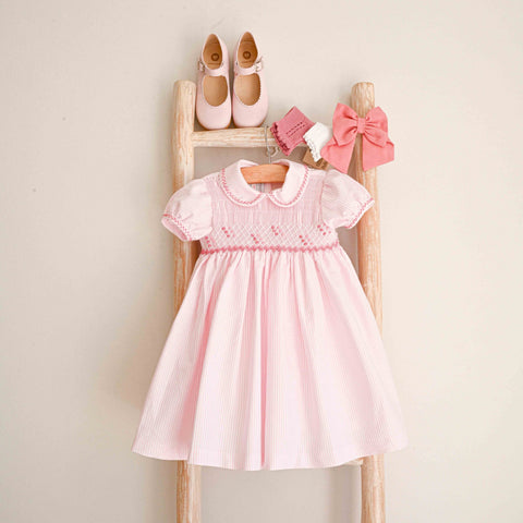 Pink stripes hand -smocked dress PREORDER