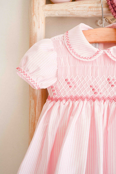 Pink stripes hand -smocked dress PREORDER