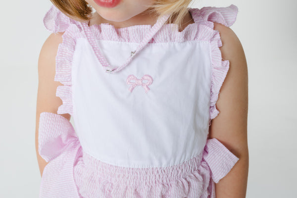 Pink Seersucker Cotton Frilled Swimsuit