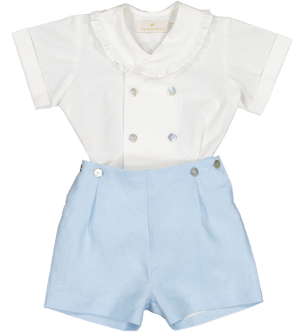 Classic Blue Linen  Baby Boy set