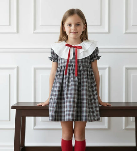 Plaid Dress with red bow
