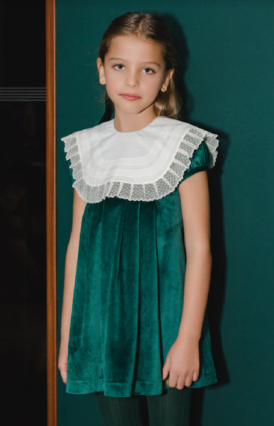 Lace Emerald Green Velvet Dress