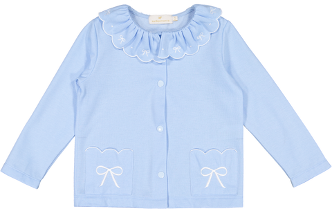 Blue Knit White Bows Cardigan