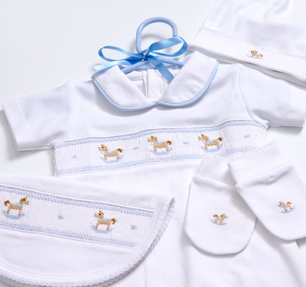 Blue Horse Hand-smocked Shortie