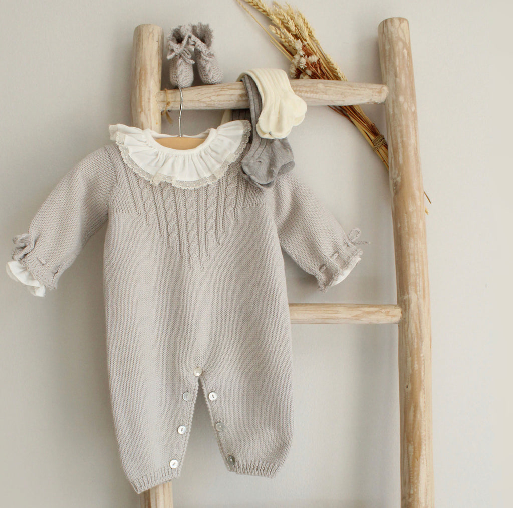 Hand knitted overall in grey