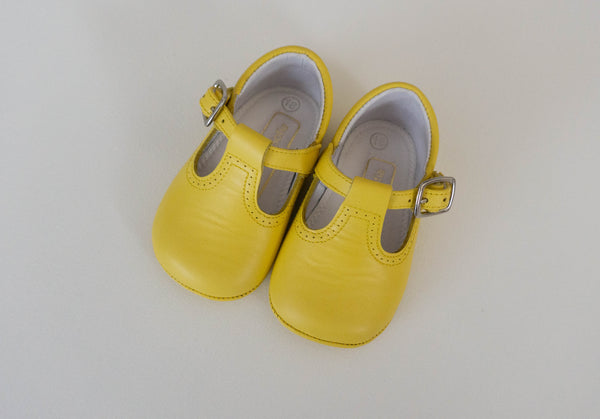 Yellow pram T-bar shoes