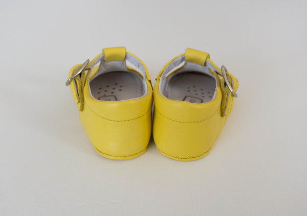 Yellow pram T-bar shoes