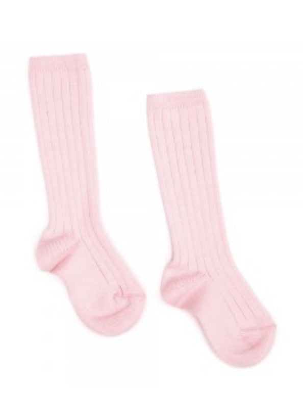 Baby pink ribbed knit high knee socks