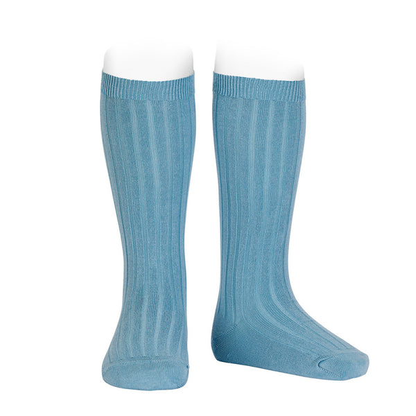 Blue nube ribbed knit high knee socks