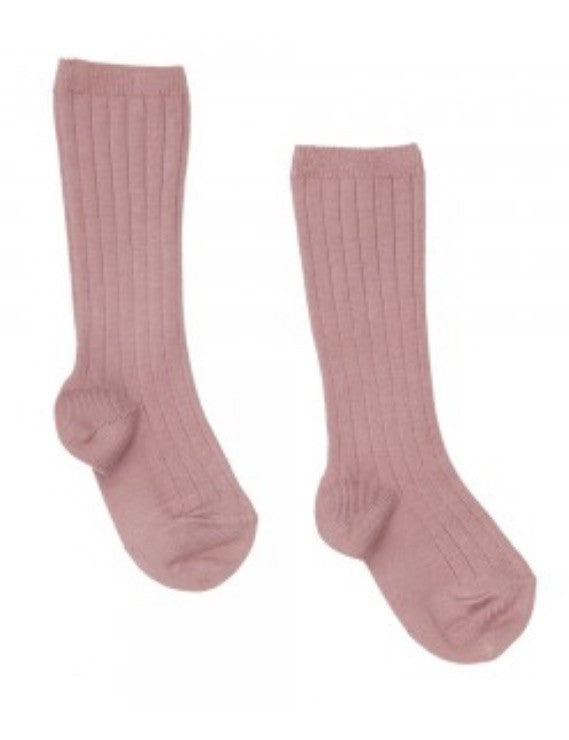 Dusty pink ribbed knit high knee socks