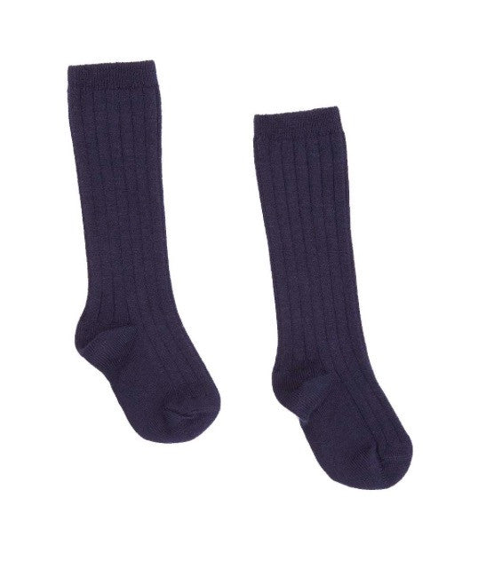 Navy blue ribbed knit high knee socks