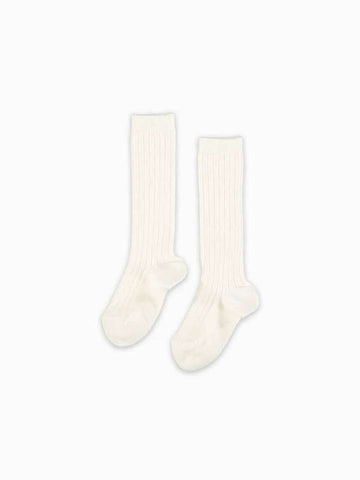 Cream ribbed knit high knee socks