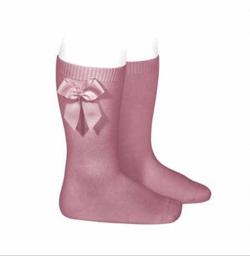 Dusty pink (tamarisco) high knee socks with side bow